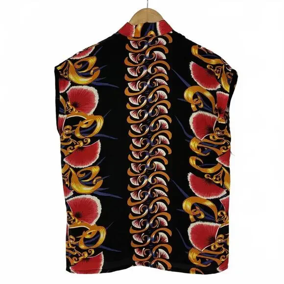 Avanti Auth Hawaiian 100% Silk VTG Shirt Black with Red and Orange Floral